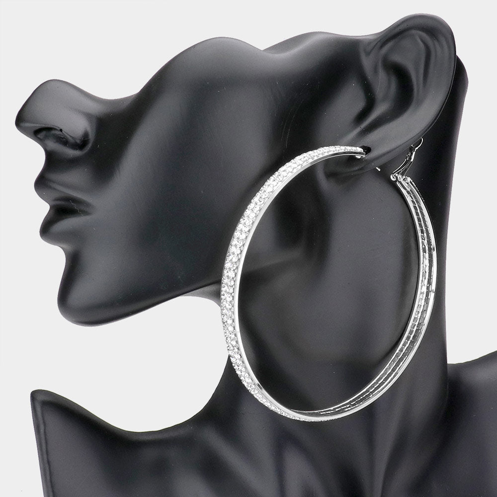 Silver Rhinestone Hoop Earrings