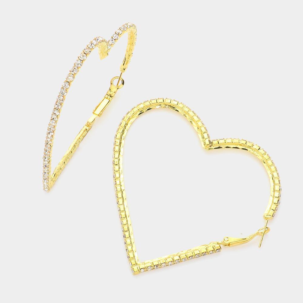 Gold Heart Rhinestone Hoop Earrings - Jewelry Store by Erik Rayo