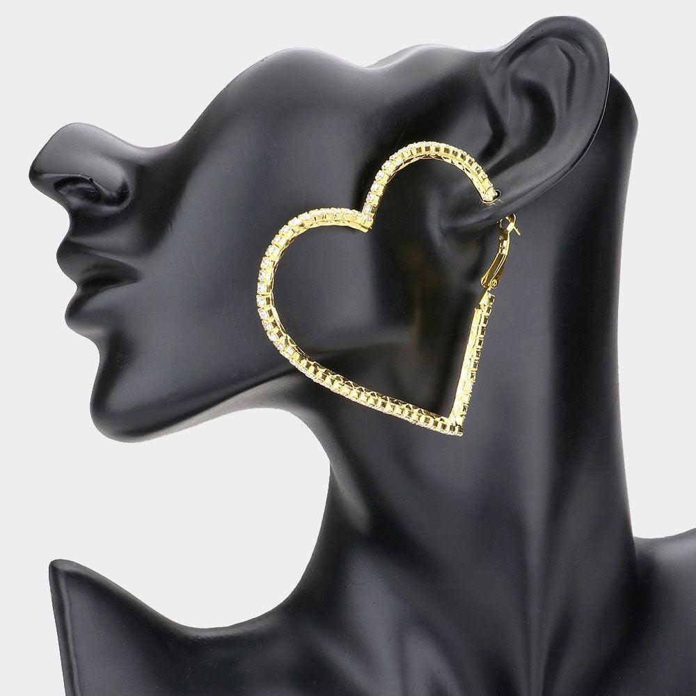 Gold Heart Rhinestone Hoop Earrings - Jewelry Store by Erik Rayo