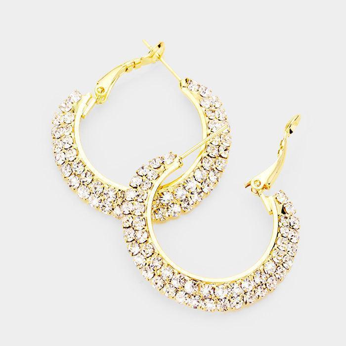 Gold Crystal Rhinestone 1.25 Inch Hoop Earrings - Jewelry Store by Erik Rayo
