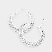 Load image into Gallery viewer, Silver Crystal Rhinestone 1.25 Inch Hoop Earrings
