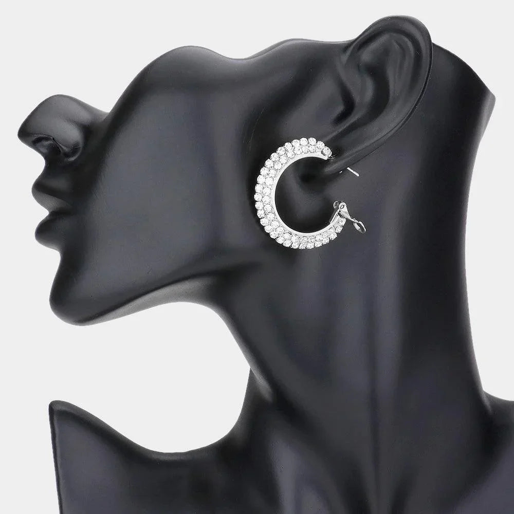 Silver Crystal Rhinestone 1.25 Inch Hoop Earrings - Jewelry Store by Erik Rayo