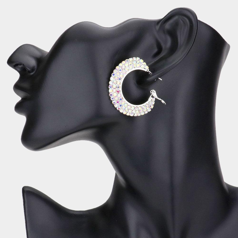 Silver Crystal Rhinestone 1.5 Inch Hoop Earrings - Jewelry Store by Erik Rayo