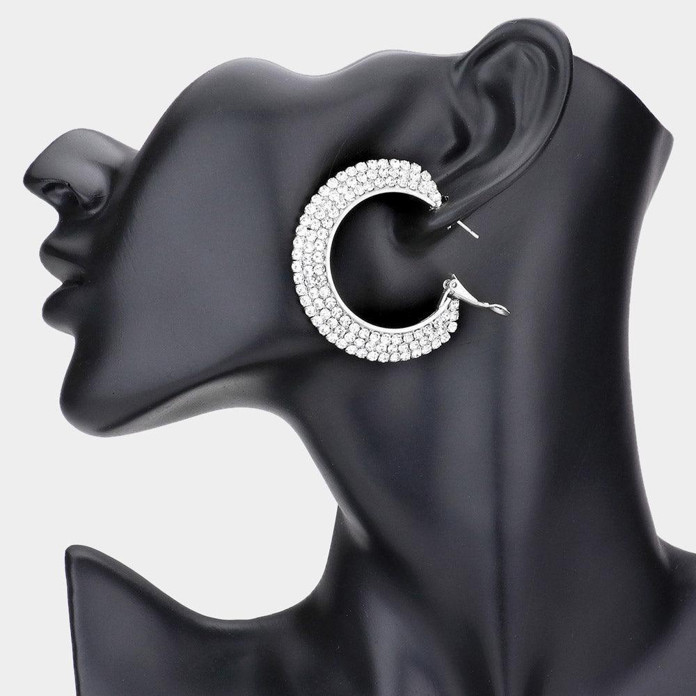 Silver Crystal Rhinestone 1.75 Inch Hoop Earrings - Jewelry Store by Erik Rayo