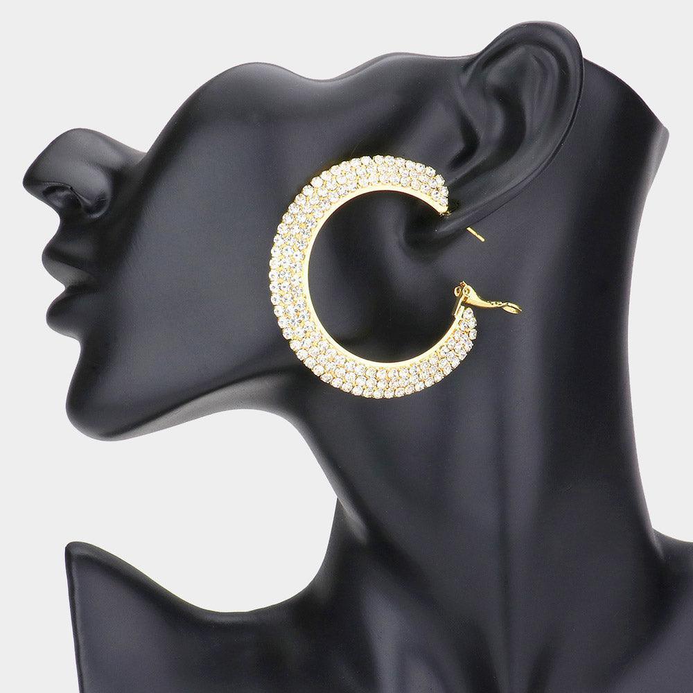 Gold Crystal Rhinestone 2.2 Inch Hoop Earrings - Jewelry Store by Erik Rayo