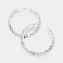 Load image into Gallery viewer, Silver Crystal Rhinestone 3.25 Inch Hoop Earrings
