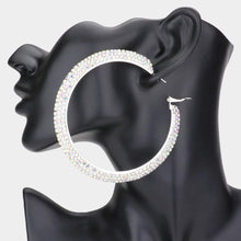 Load image into Gallery viewer, Silver Crystal Rhinestone 3.25 Inch Hoop Earrings
