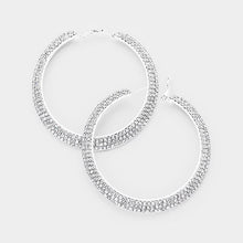 Load image into Gallery viewer, Silver Crystal Rhinestone 3.25 Inch Hoop Earrings
