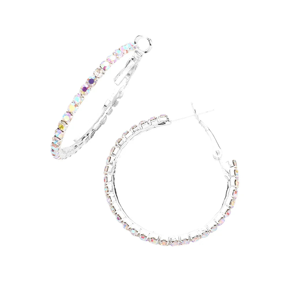 Silver Crystal Rhinestone 1.3 Inch Hoop Earrings - Jewelry Store by Erik Rayo