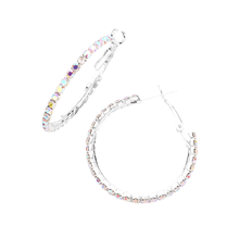 Load image into Gallery viewer, Silver Crystal Rhinestone 1.3 Inch Hoop Earrings
