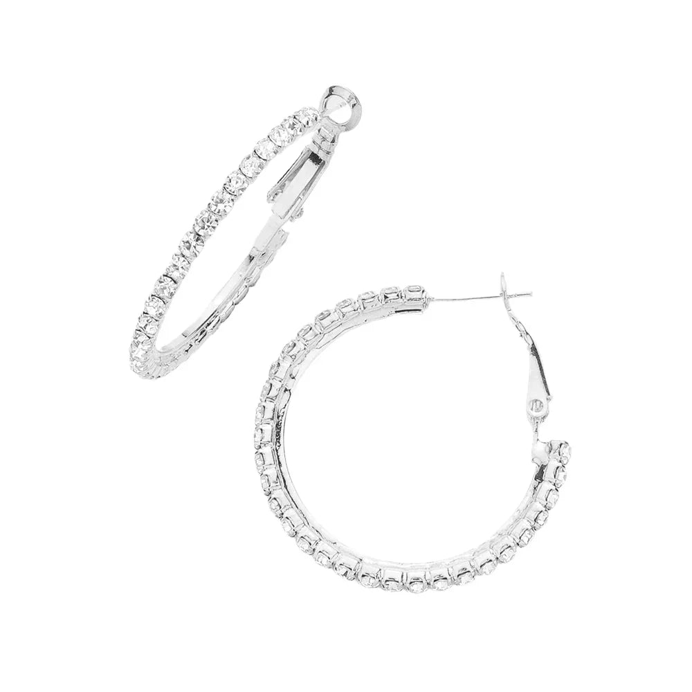Silver Crystal Rhinestone 1.3 Inch Hoop Earrings - Jewelry Store by Erik Rayo