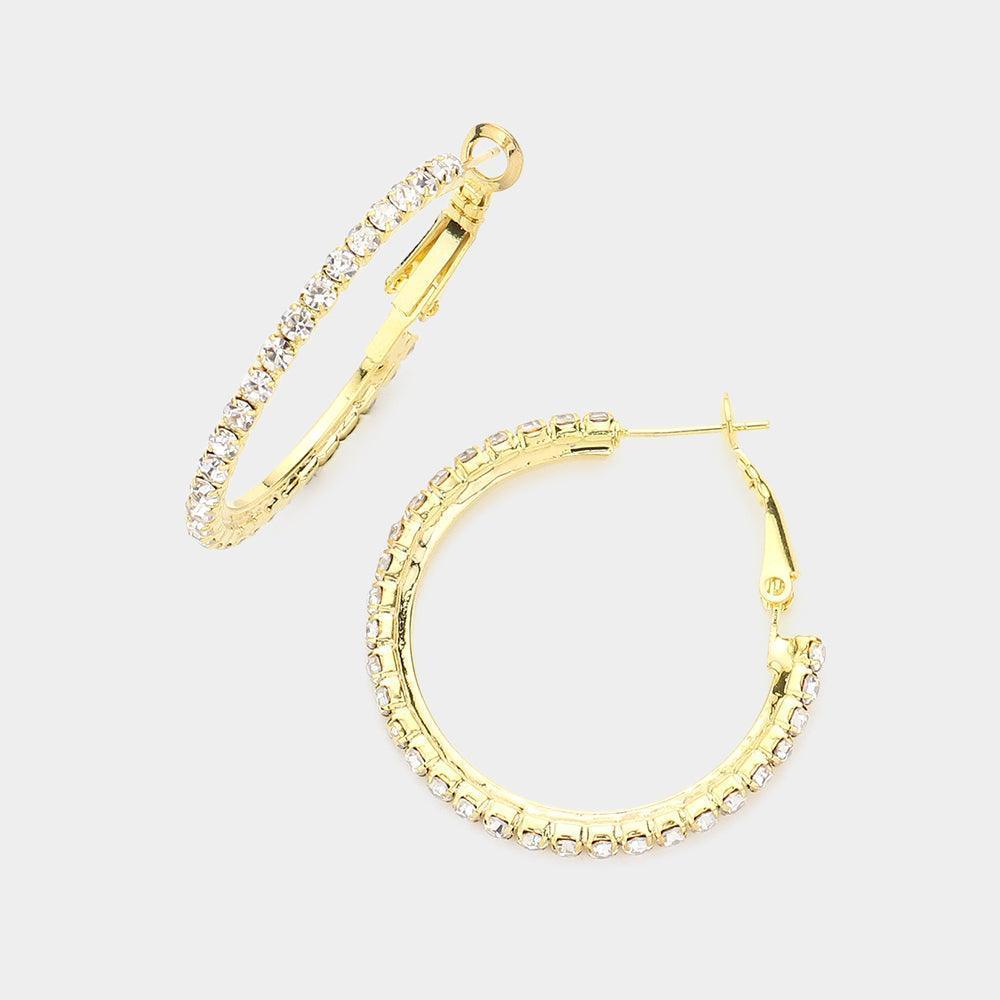 Gold Crystal Rhinestone 1.3 Inch Hoop Earrings - Jewelry Store by Erik Rayo