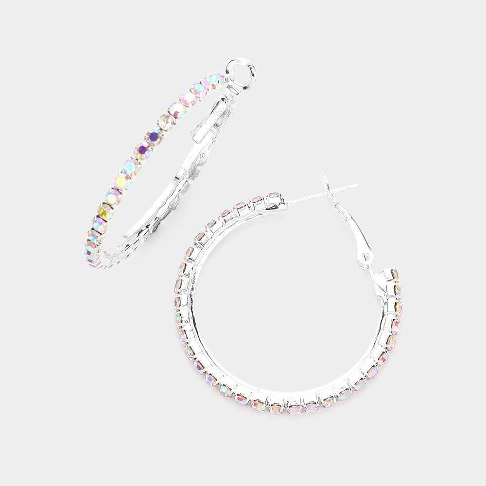 Silver Crystal Rhinestone 1.3 Inch Hoop Earrings - Jewelry Store by Erik Rayo