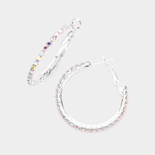 Load image into Gallery viewer, Silver Crystal Rhinestone 1.3 Inch Hoop Earrings
