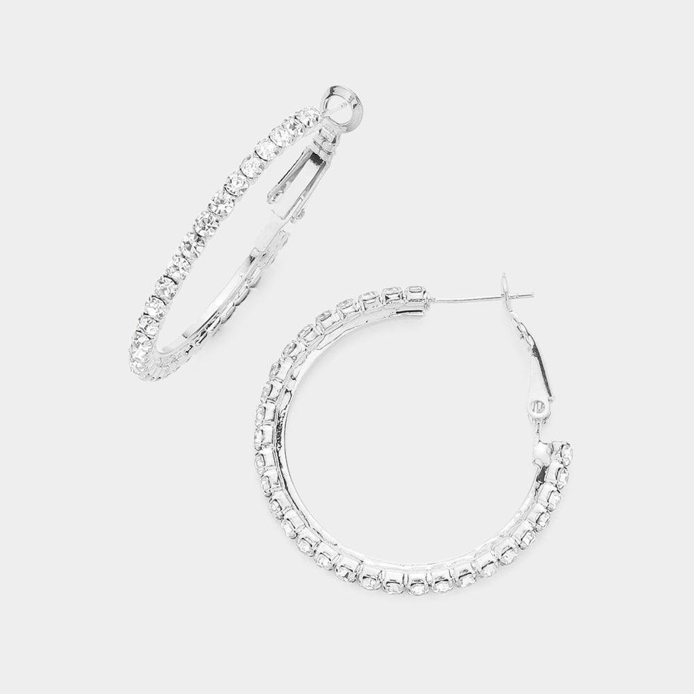 Silver Crystal Rhinestone 1.3 Inch Hoop Earrings - Jewelry Store by Erik Rayo