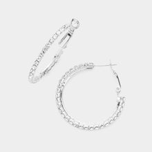 Load image into Gallery viewer, Silver Crystal Rhinestone 1.3 Inch Hoop Earrings
