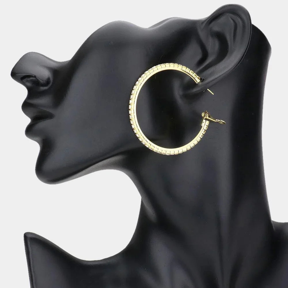 Gold Crystal Rhinestone 1.8 Inch Hoop Earrings - Jewelry Store by Erik Rayo