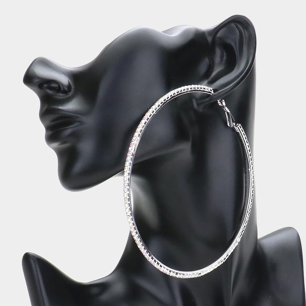 Silver Rhinestone Hoop Earrings