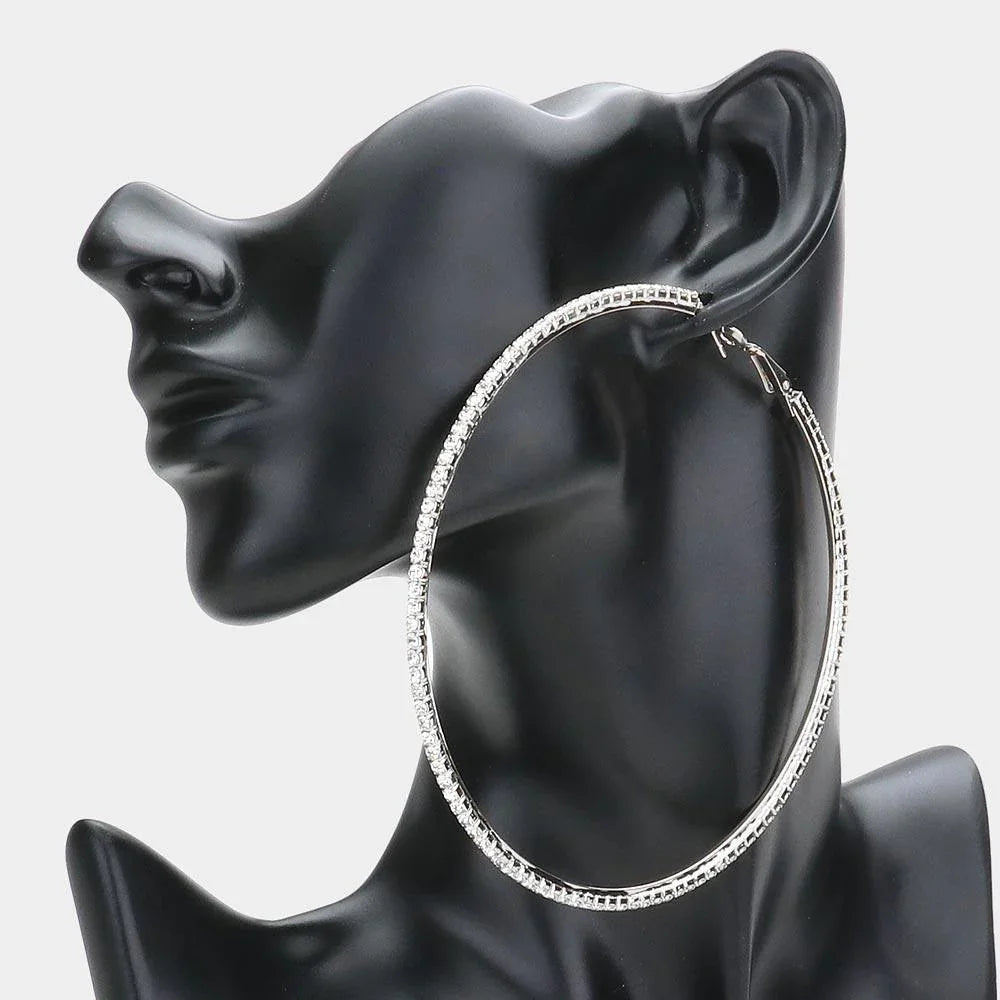 Silver Rhinestone Hoop Earrings - Jewelry Store by Erik Rayo