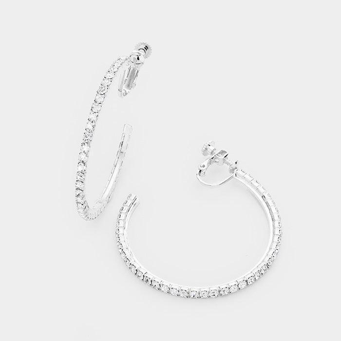 Silver Rhinestone Pave Half Hoop Clip on Earrings - Jewelry Store by Erik Rayo