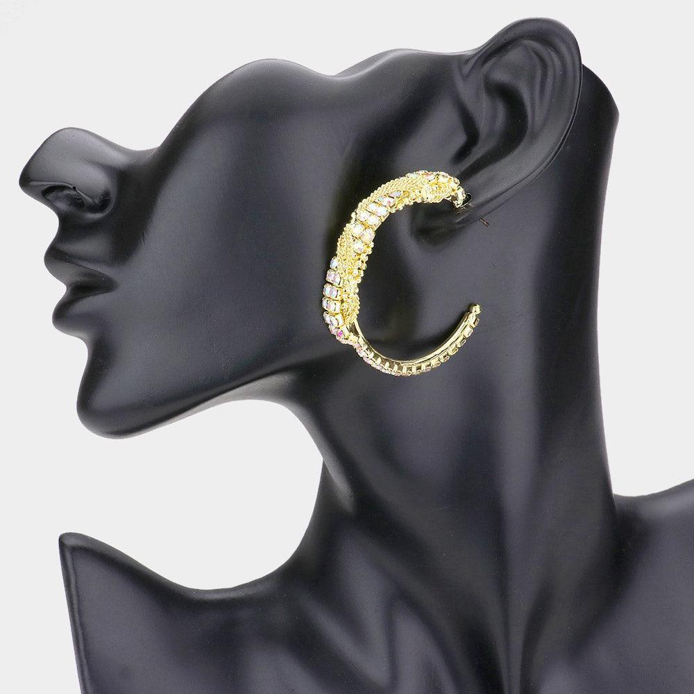 Gold Crystal Rhinestone Chain Hoop Earrings - Jewelry Store by Erik Rayo