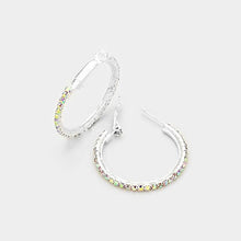 Load image into Gallery viewer, Silver Rhinestone Hoop Earrings
