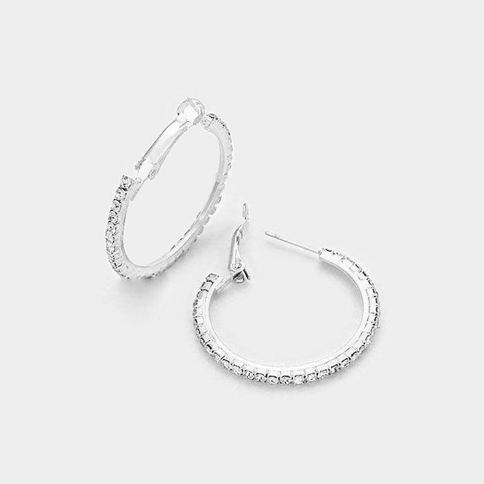 Silver Rhinestone Hoop Earrings - Jewelry Store by Erik Rayo