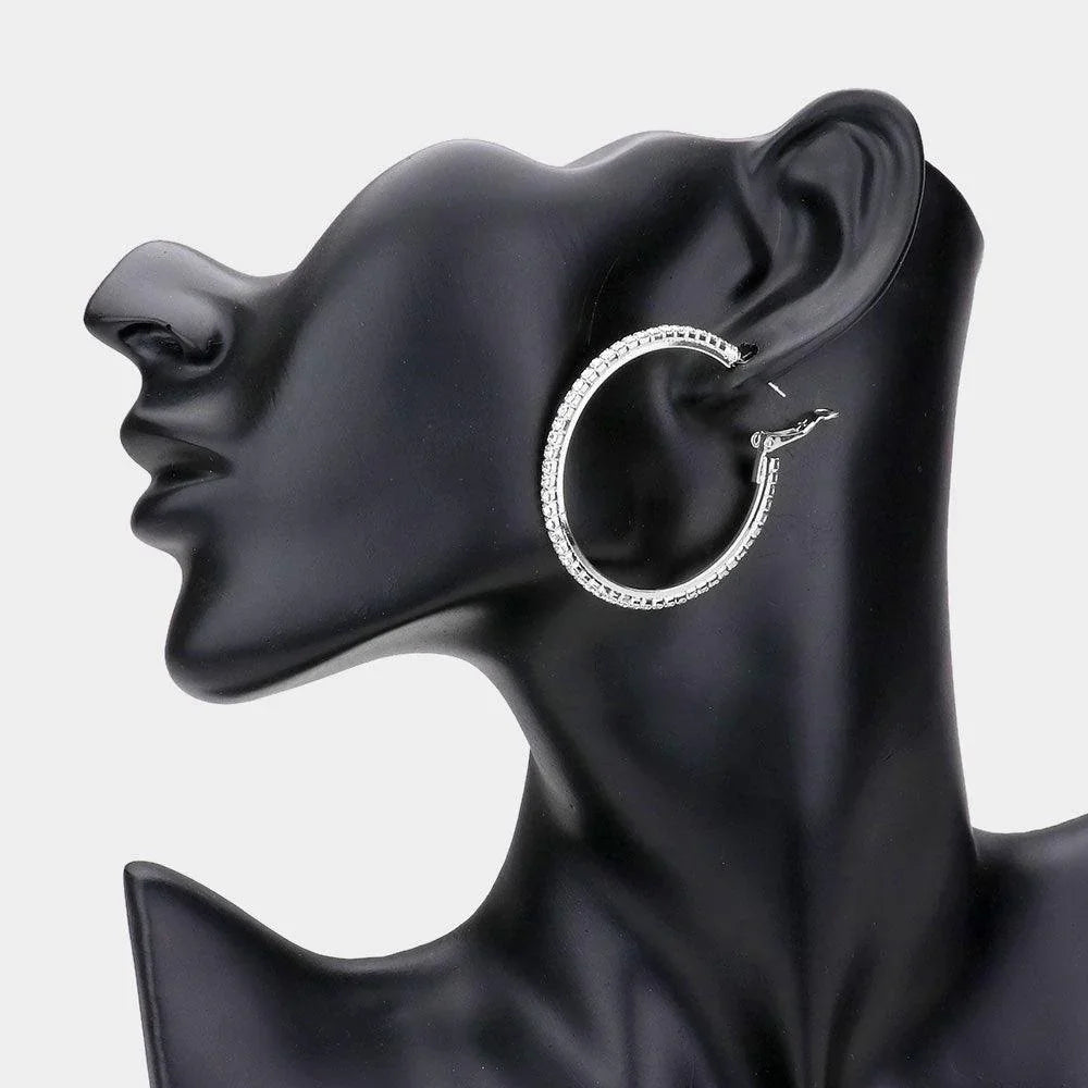 Silver Rhinestone Hoop Earrings - Jewelry Store by Erik Rayo