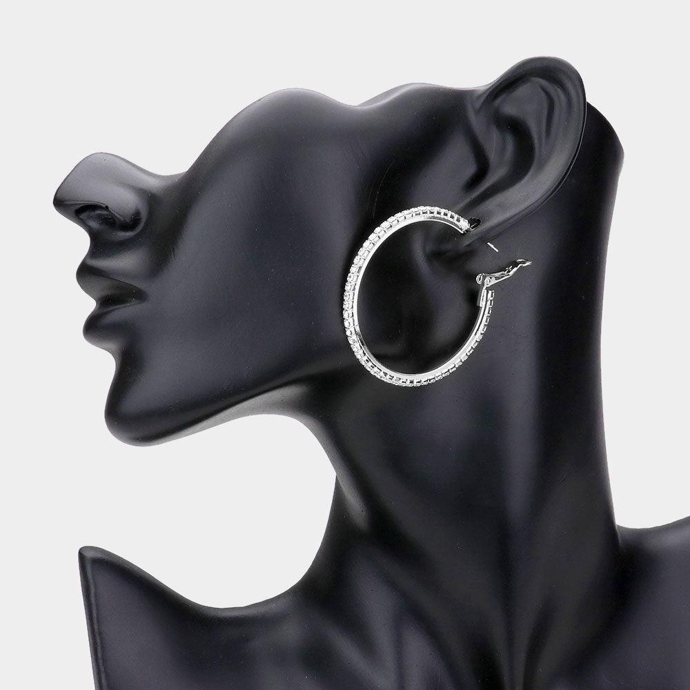 Silver Rhinestone Hoop Earrings