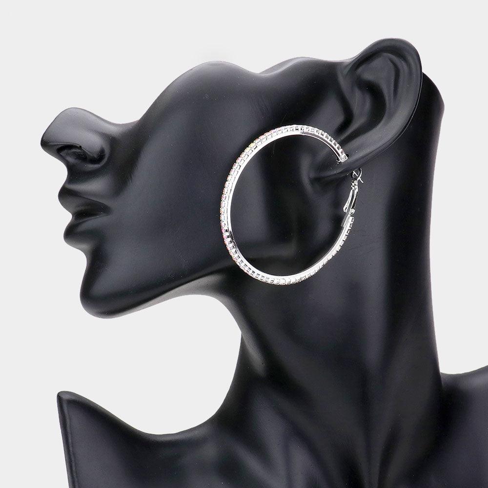 Silver Rhinestone Hoop Earrings