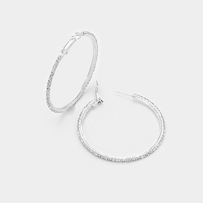 Silver Rhinestone Hoop Earrings - Jewelry Store by Erik Rayo