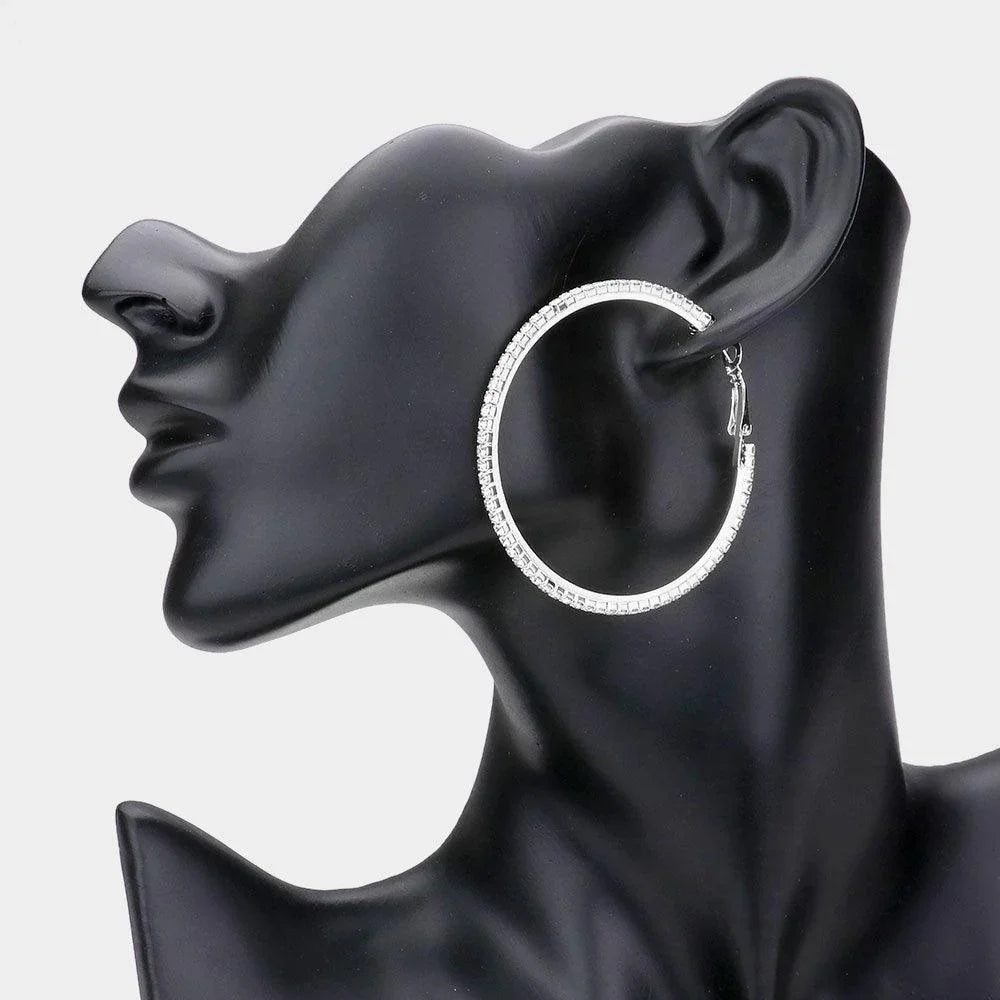 Silver Rhinestone Hoop Earrings - Jewelry Store by Erik Rayo