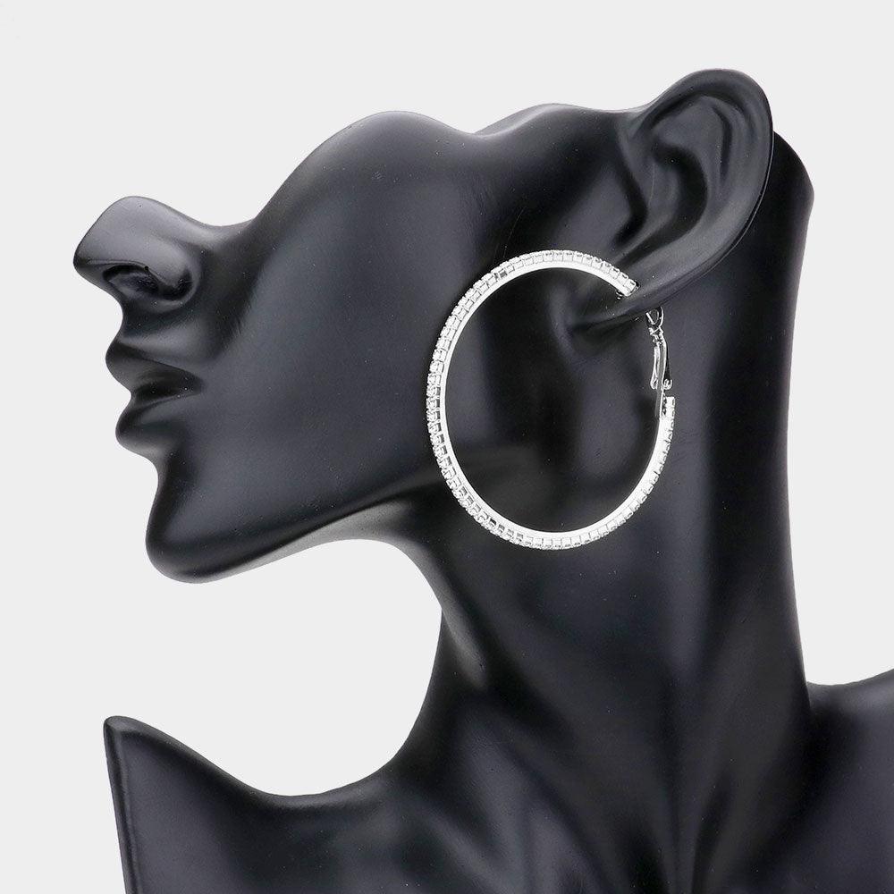 Silver Rhinestone Hoop Earrings