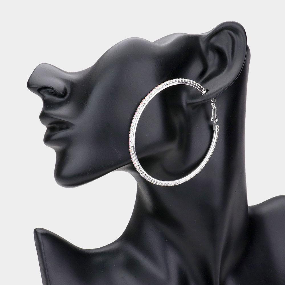 Silver Rhinestone Hoop Earrings