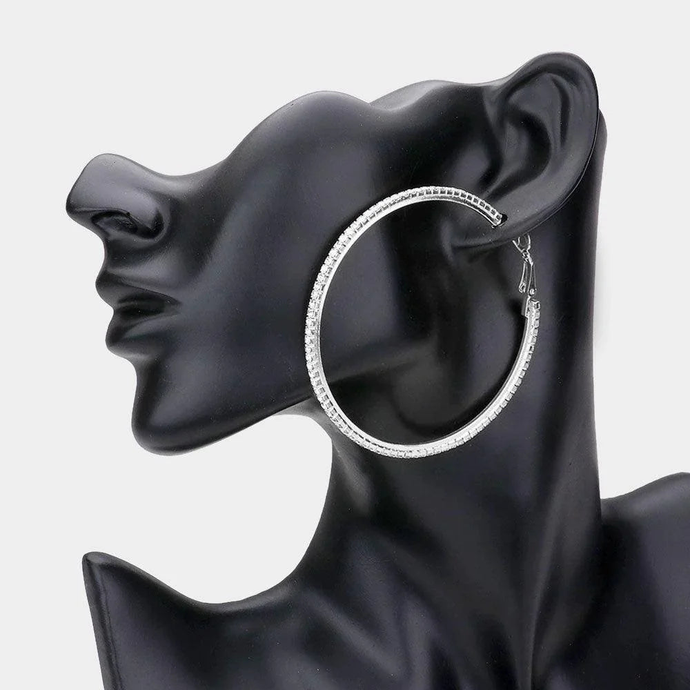 Silver Rhinestone Hoop Earrings - Jewelry Store by Erik Rayo