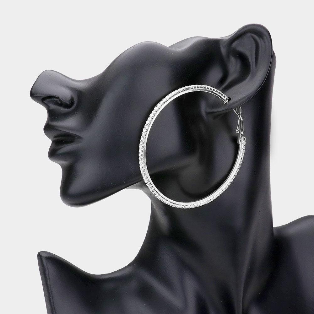 Silver Rhinestone Hoop Earrings