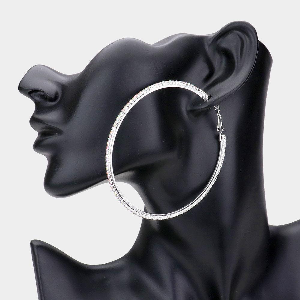 Silver Rhinestone Hoop Earrings - Jewelry Store by Erik Rayo