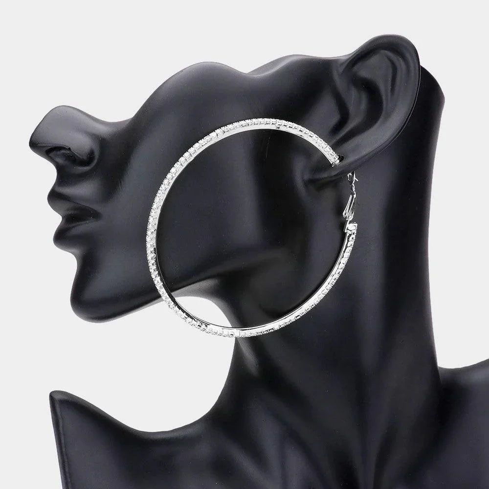 Silver Rhinestone Hoop Earrings - Jewelry Store by Erik Rayo