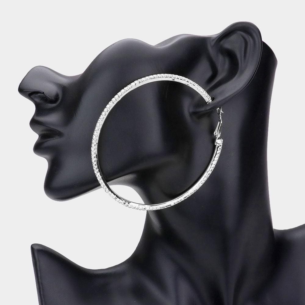 Silver Rhinestone Hoop Earrings