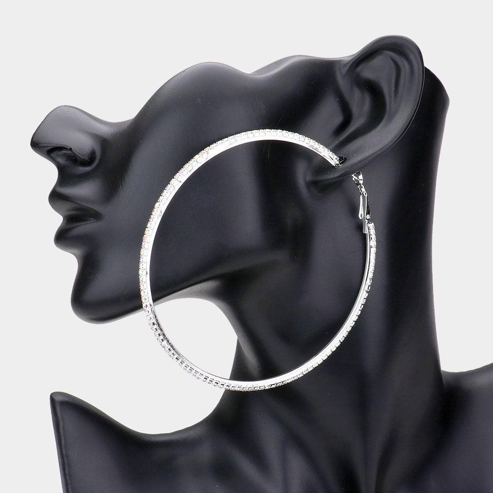 Silver Rhinestone Hoop Earrings - Jewelry Store by Erik Rayo