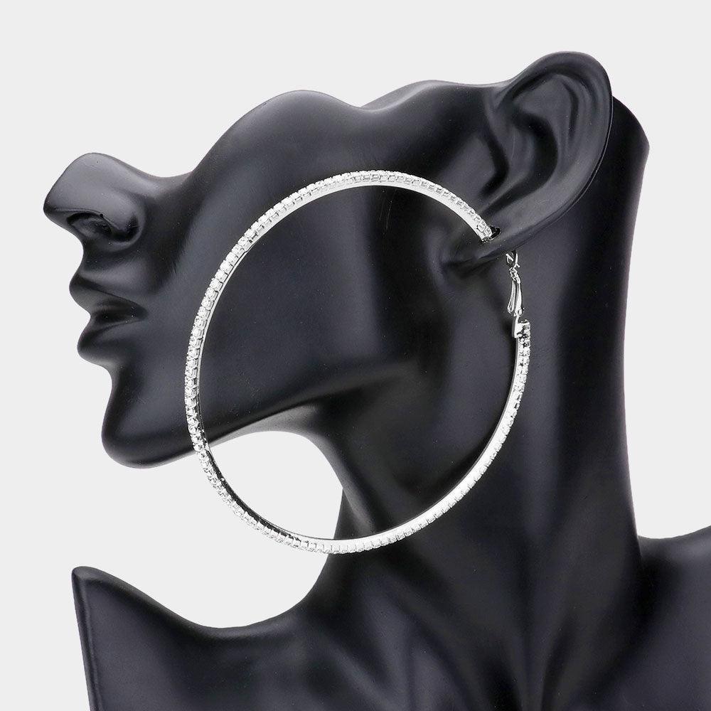 Silver Rhinestone Hoop Earrings - Jewelry Store by Erik Rayo