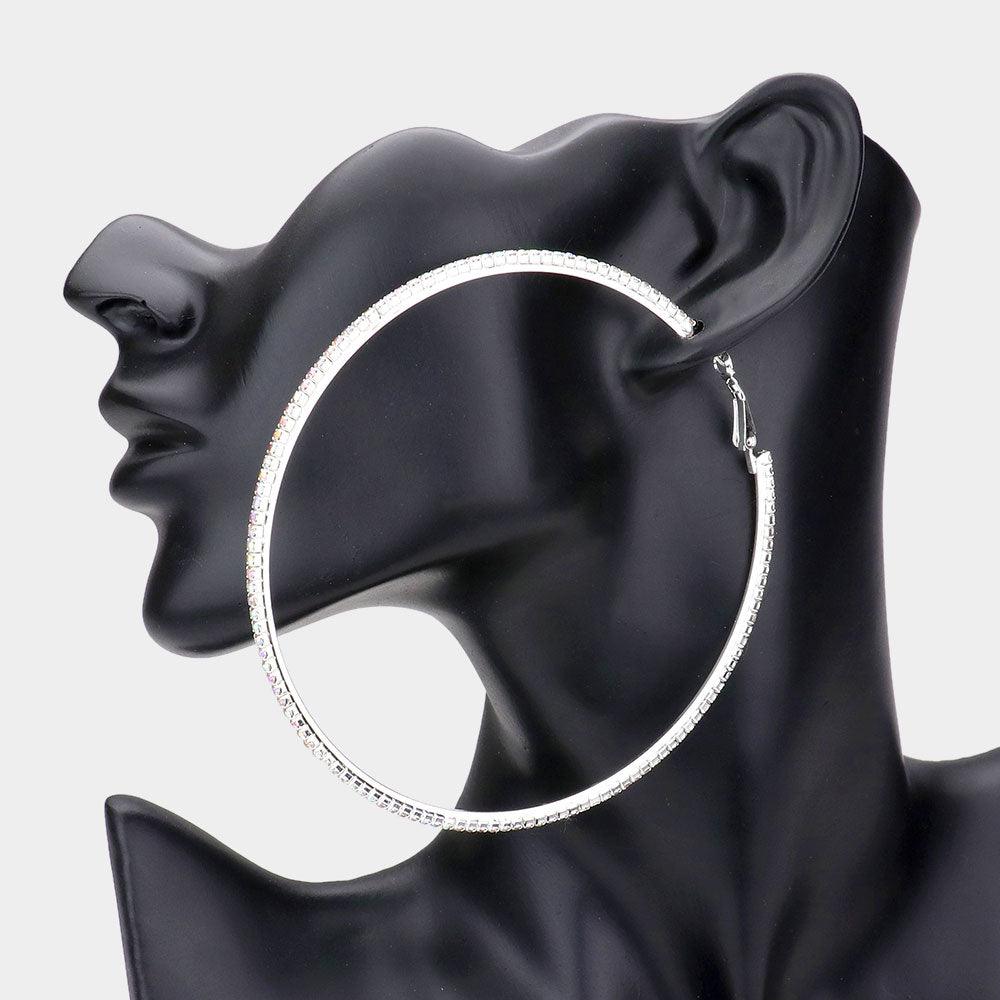 Silver Rhinestone Hoop Earrings