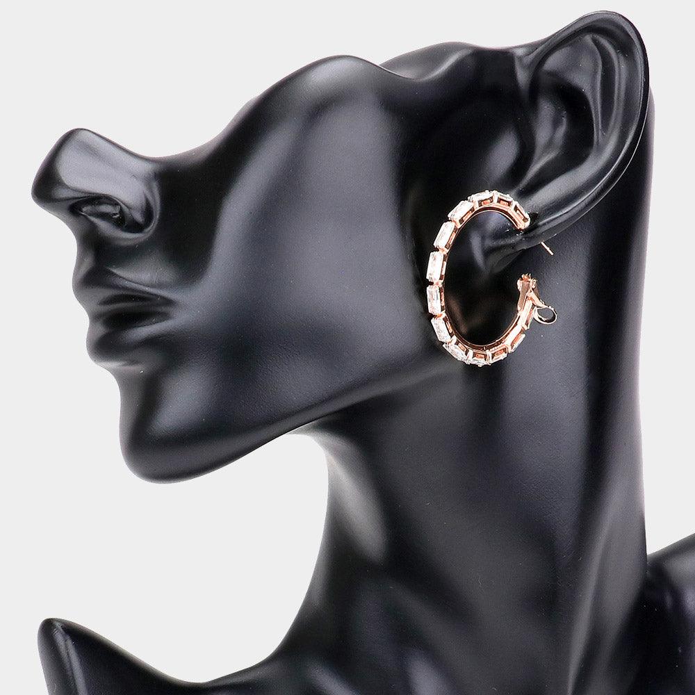 Rose Gold Rectangle Stone Cluster Hoop Earrings - Jewelry Store by Erik Rayo