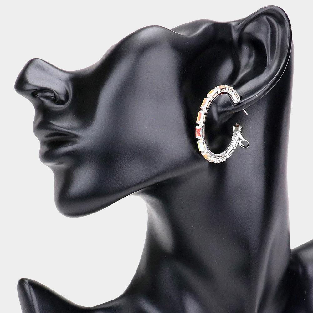 Silver Rectangle Stone Cluster Hoop Earrings - Jewelry Store by Erik Rayo
