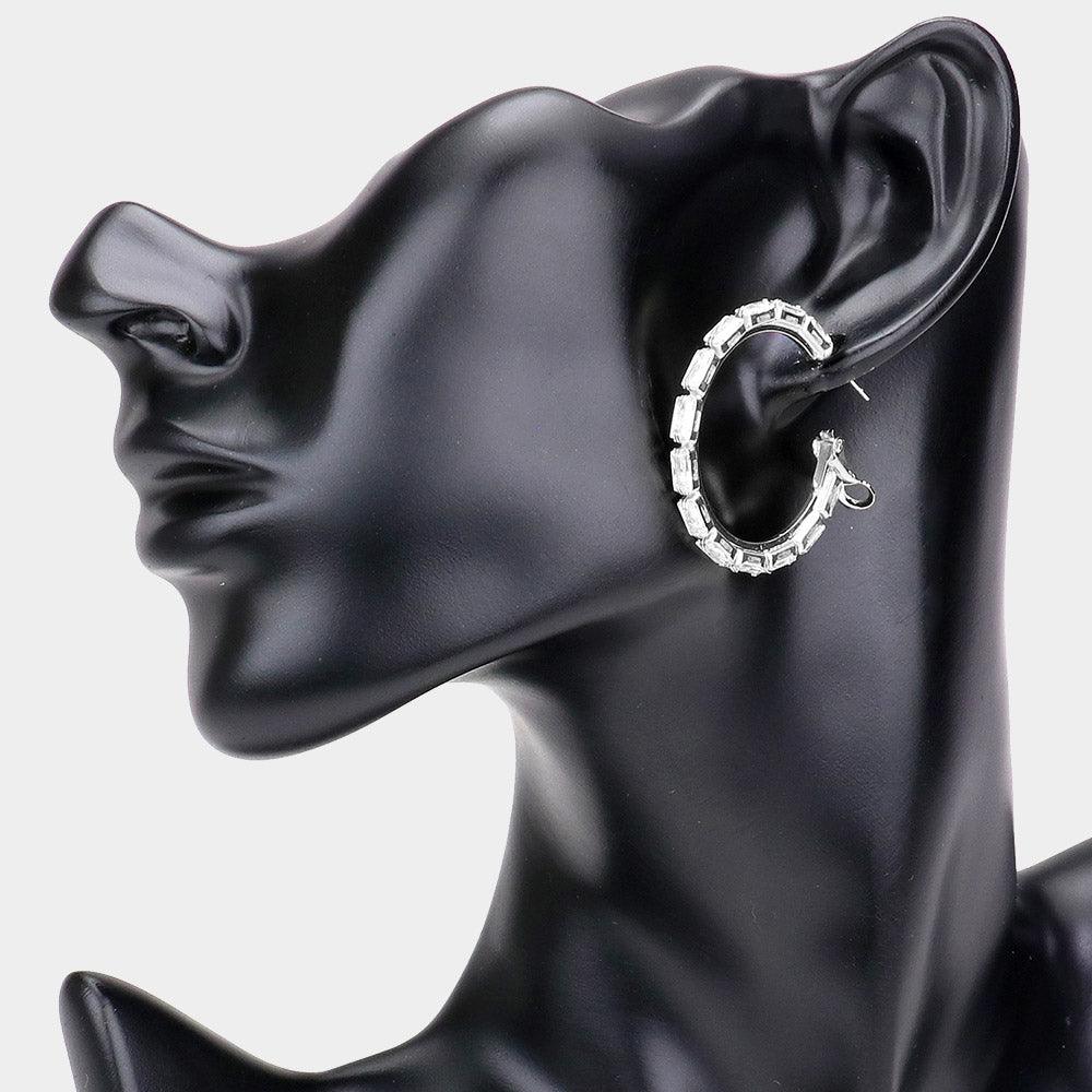 Silver Rectangle Stone Cluster Hoop Earrings - Jewelry Store by Erik Rayo