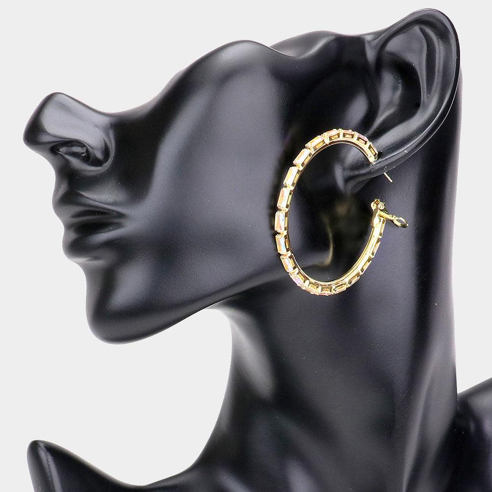 Gold Rectangle Stone Cluster Hoop Earrings - Jewelry Store by Erik Rayo