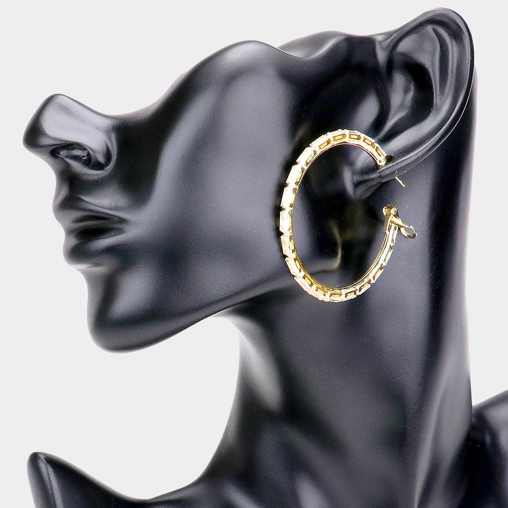Gold Rectangle Stone Cluster Hoop Earrings - Jewelry Store by Erik Rayo