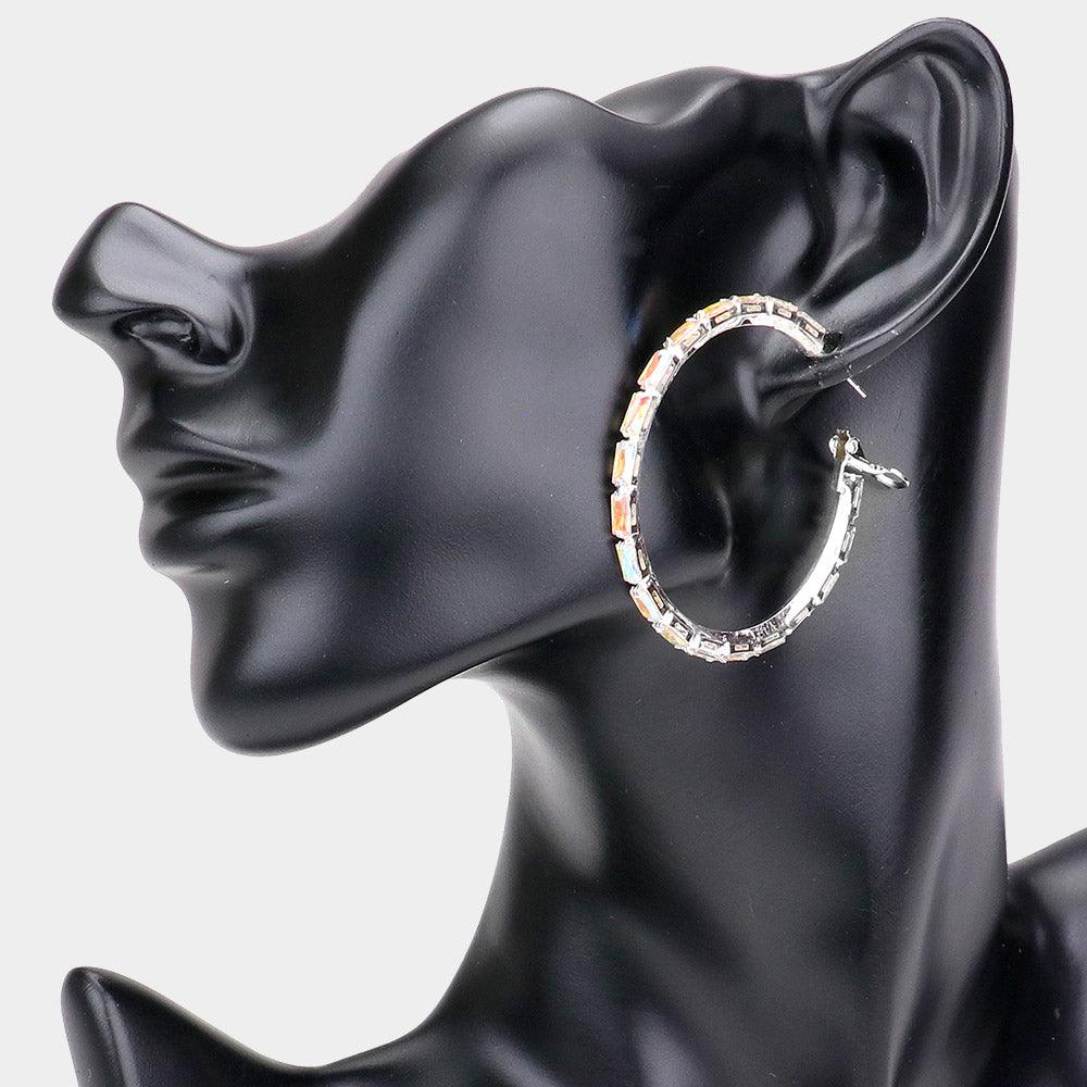 Silver Rectangle Stone Cluster Hoop Earrings - Jewelry Store by Erik Rayo