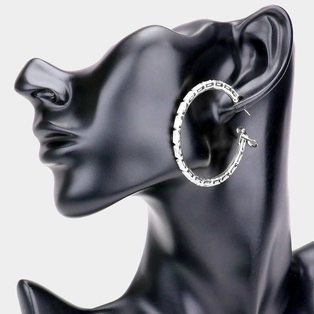 Silver Rectangle Stone Cluster Hoop Earrings - Jewelry Store by Erik Rayo
