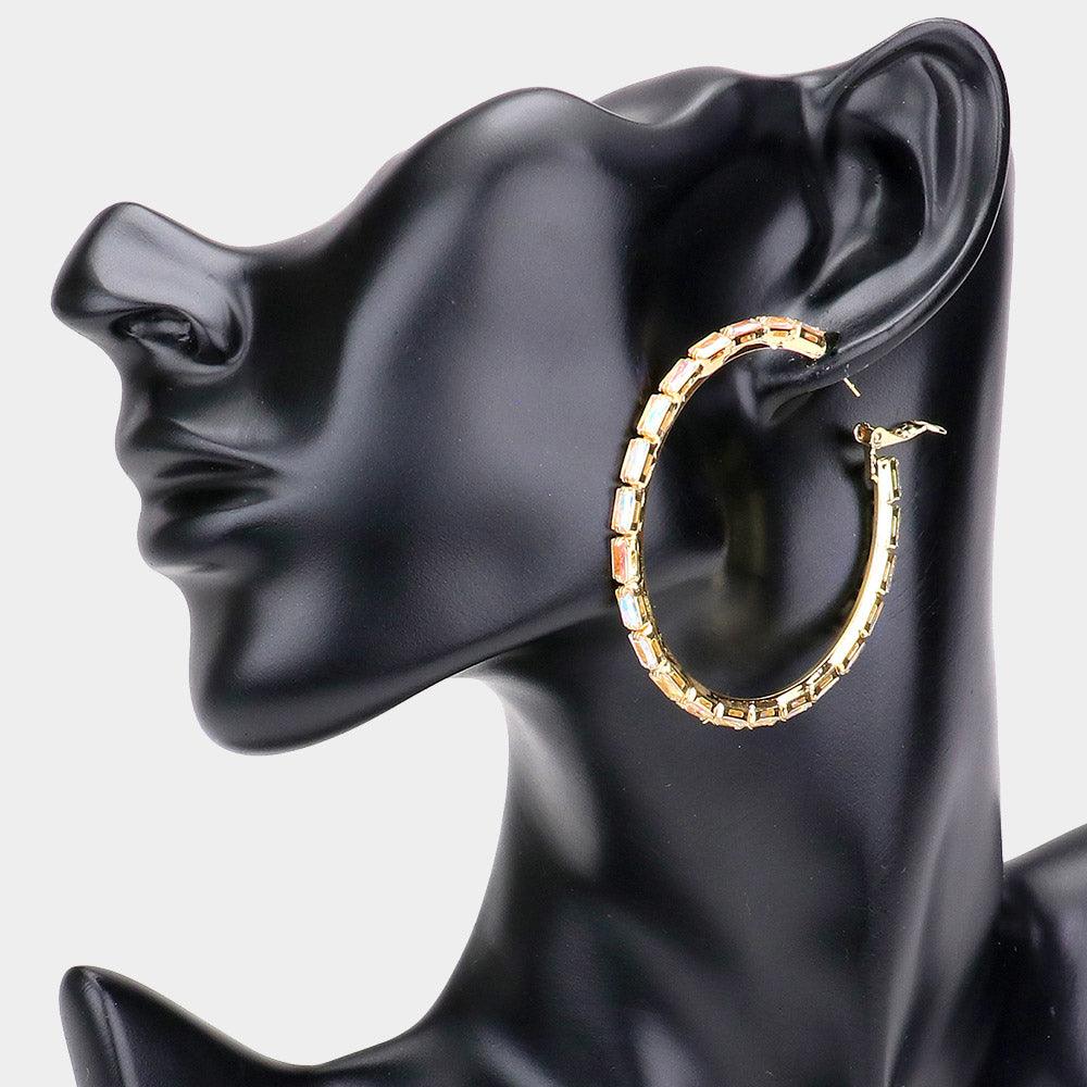 Gold Rectangle Stone Cluster Hoop Earrings - Jewelry Store by Erik Rayo